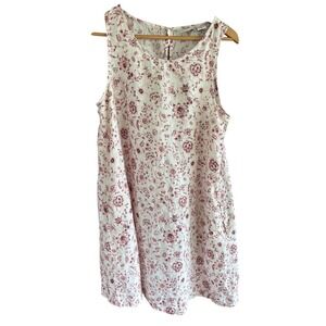 Haute Hippie Style Womens Large 100% Linen Floral Sleeveless Shift Dress Cream